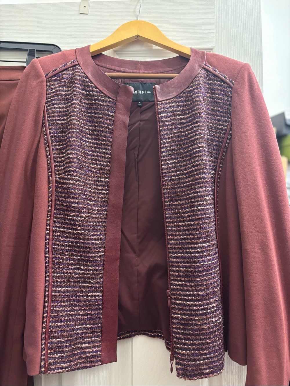 Lafayette 148 New York burgandy Textured Open Jacket